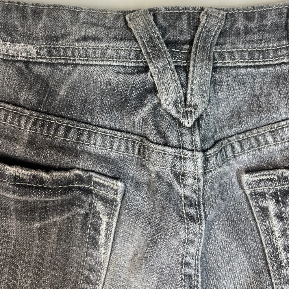 Miss Me‎ Skull Rhinestone Denim Jeans Grey Gray Halloween Rocker 27 Bling